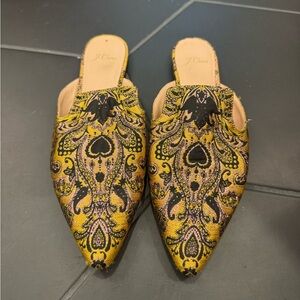 J. Crew Women's Ornate Yellow and Black Mules